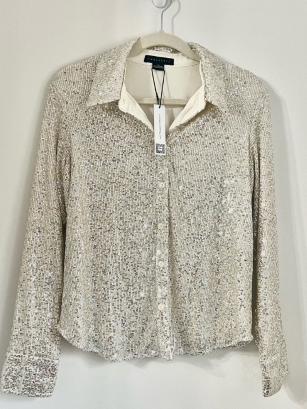 NWT Sanctuary Cream Sequin Button-Front Women's Top XS